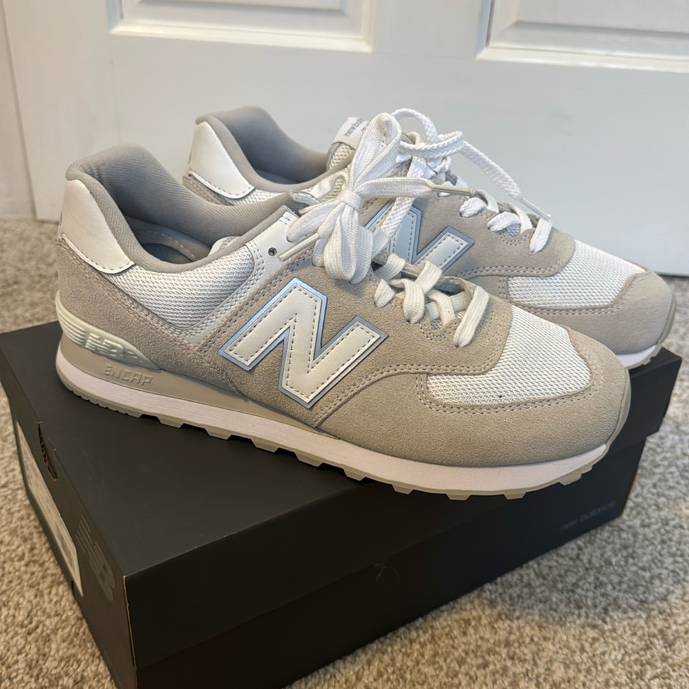New Balance 574. Size 9.5. Grey and White. Brand New